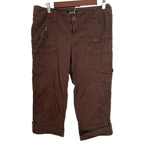 Y2K Apt. 9 Women’s Cargo Capri Pants Size 8 Brown Utility Pockets Adjustable Hem